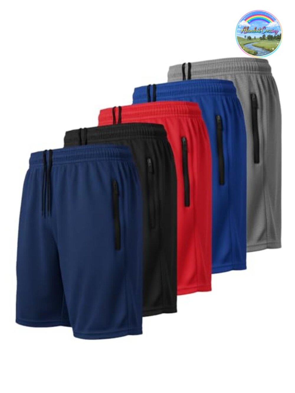 Mens Athletic Shorts 5 Pack Quick Dry Mesh with Zipper Pockets Gym Running
